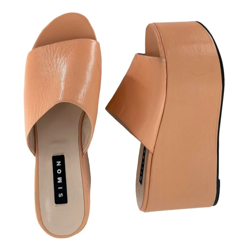 SIMON MILLER Peach Pink Faux Leather Blackout Wedge Sandals Size 43/12